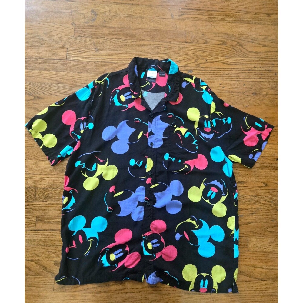 Mens Disney Shirt Size 2XL Black Button Up All Over Print